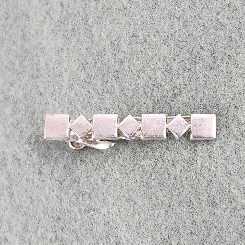 Vintage Swank Tie Bar Tie‎ Clip Art Deco Silver Tone Geometric Square & Diamond